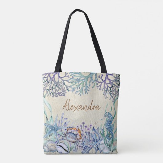 Beach Waterverf Ocean Zee Life gepersonaliseerd Tote Bag (Achterkant)