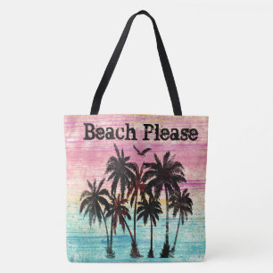 Beach, waterverf palmbomen en strand tote bag