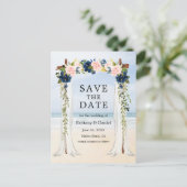 Beach Waterverf Pink Blue Floral Aankondigingskaart (Staand voorkant)