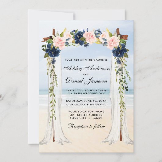 Beach Waterverf Pink Blue Floral Kaart (Voorkant)