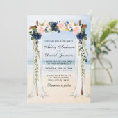 Beach Waterverf Pink Blue Floral Kaart (Staand voorkant)