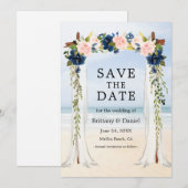 Beach Waterverf Pink Blue Floral Save The Date (Voorkant / Achterkant)