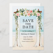 Beach Waterverf Pink White Floral Save The Date (Voorkant / Achterkant)