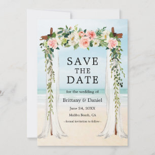Beach Waterverf Pink White Floral Save The Date