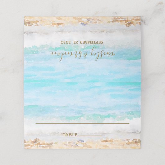 Beach Waterverf Place Card Plaatskaartje (Buitenkant ongevouwen)