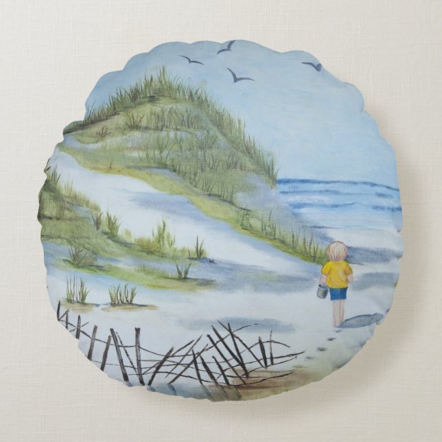 Beach waterverf rond kussen (Voorkant)