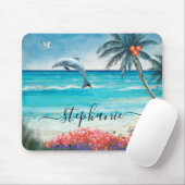 Beach Waterverf Seascape Dolphin Monogram Muismat (Met muis)