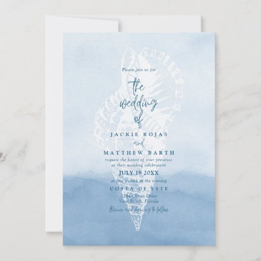 Beach Waterverf Seashell Weddenschap Kaart (Voorkant)