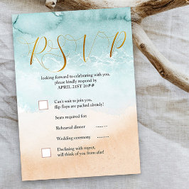 Beach Waterverf Shore Destination Wedding RSVP Kaartje