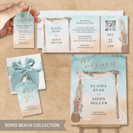 Beach Waterverf Shore Destination Wedding RSVP Kaartje