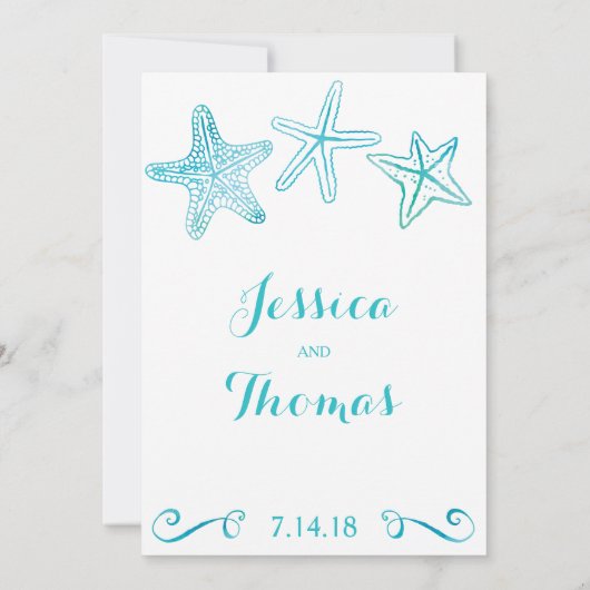 Beach Waterverf Starfish Ocean Wedding Invitation Kaart (Achterkant)