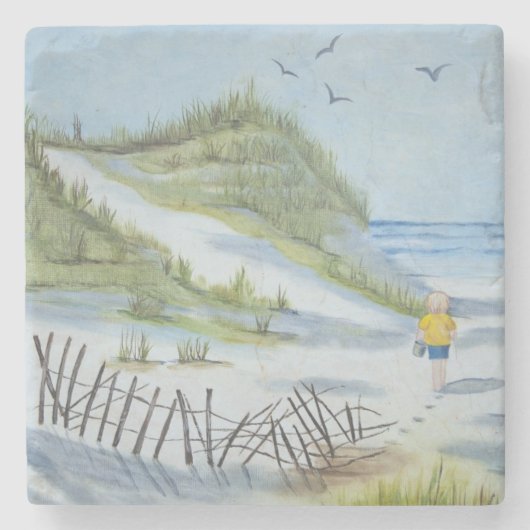 Beach waterverf stenen onderzetter (Voorkant)