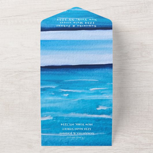 Beach Waterverf Tropical Destination Ocean Wave All In One Uitnodiging (Buitenkant)