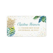 Beach Waterverf Tropisch anananas Adres Etiket (Voorkant)