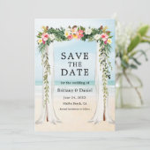 Beach Waterverf Tropische Floral Save The Date (Staand voorkant)