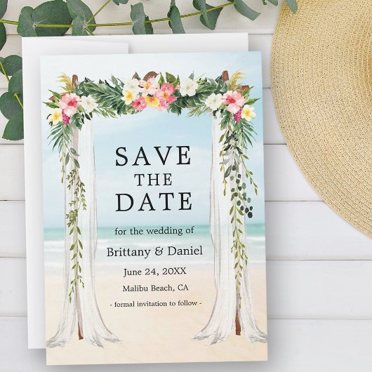 Beach Waterverf Tropische Floral Save The Date
