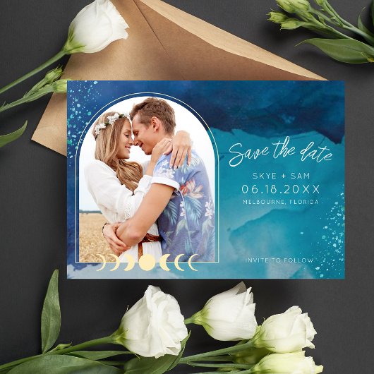Beach Waterverf Whimsical Photo Wedding Save The Date