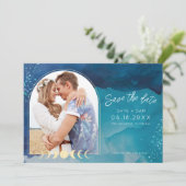 Beach Waterverf Whimsical Photo Wedding Save The Date (Staand voorkant)