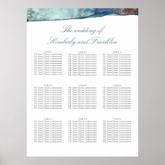 Beach Waterverven Wedding Seating Chart Poster (Voorkant)