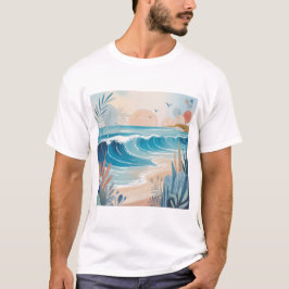 Beach Wave Minimal Art T-shirt – Kalme Kust Esthet