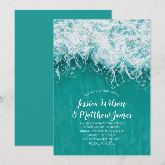 Beach Wave Ocean Destination Nautical Wedding Kaart (Voorkant / Achterkant)