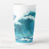 Beach Wave Peaceful Blue en Glitter Schattige Latte Mok (Voorkant)