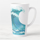 Beach Wave Peaceful Blue en Glitter Schattige Latte Mok (Rechts)