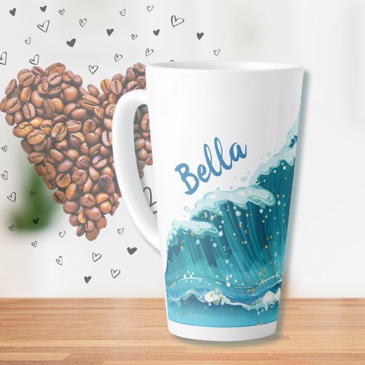 Beach Wave Peaceful Blue en Glitter Schattige Latte Mok