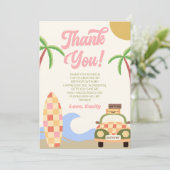 Beach Wave Surven Board Roze Verjaardagsfeest Bedankkaart (Staand voorkant)