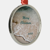 Beach Wavelet Dated Metalen Ornament (Rechts)