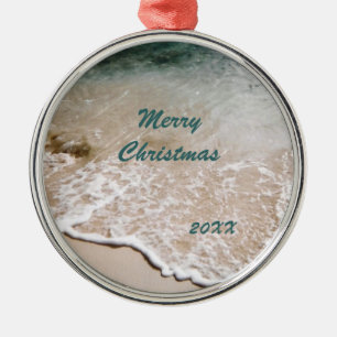 Beach Wavelet Dated Metalen Ornament