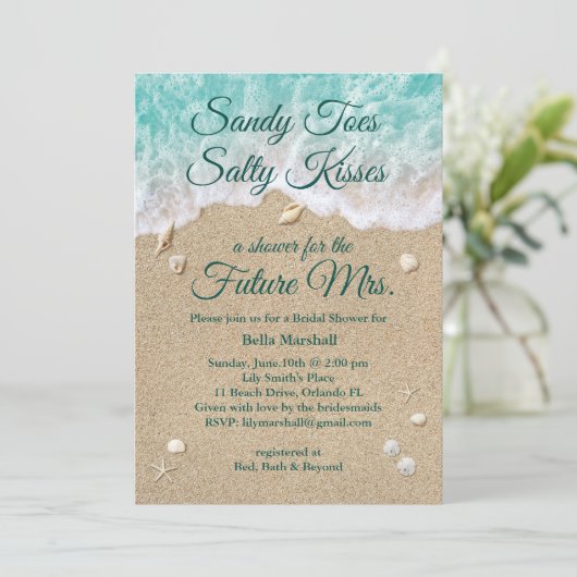 Beach Waves bruids douche uitnodiging (Staand voorkant)