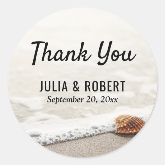 Beach Waves Bruiloft Dank u Ronde Sticker (Voorkant)