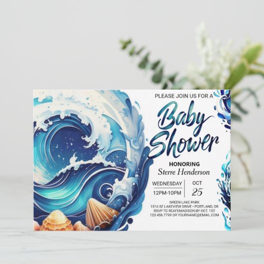 Beach Waves Chic Baby shower Kaart (Staand voorkant)