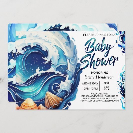 Beach Waves Chic Baby shower Kaart (Voorkant / Achterkant)