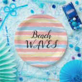 Beach Waves Geel Roze Blauw Waterverf Papieren Bordje (Feest)