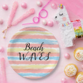 Beach Waves Geel Roze Blauw Waterverf Papieren Bordje (Feest)