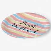 Beach Waves Geel Roze Blauw Waterverf Papieren Bordje (Gekanteld)