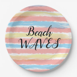 Beach Waves Geel Roze Blauw Waterverf Papieren Bordje