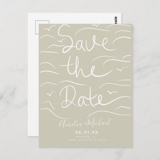 Beach Waves Hand-getrokken script Sla de datum fot Briefkaart (Voorkant / Achterkant)