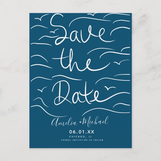 Beach Waves Hand-getrokken script Sla de datum fot Briefkaart (Voorkant)
