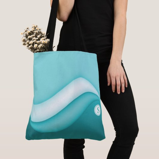 Beach Waves Initiaal Monogrammed Summer Blue Tote Bag (Dichtbij)