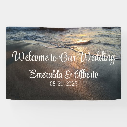 Beach Waves Kustbestemming Bruiloft Spandoek (Horizontaal)