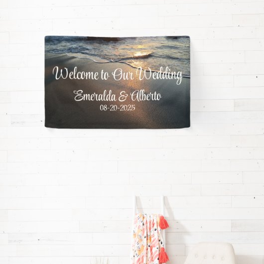 Beach Waves Kustbestemming Bruiloft Spandoek (Insitu)