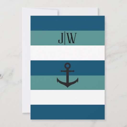 Beach Waves Monogram Anchor Nautical Wedding Kaart (Achterkant)