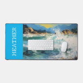 Beach Waves Oceaan Monogram Naam Bureaumat (Keyboard & Muis)