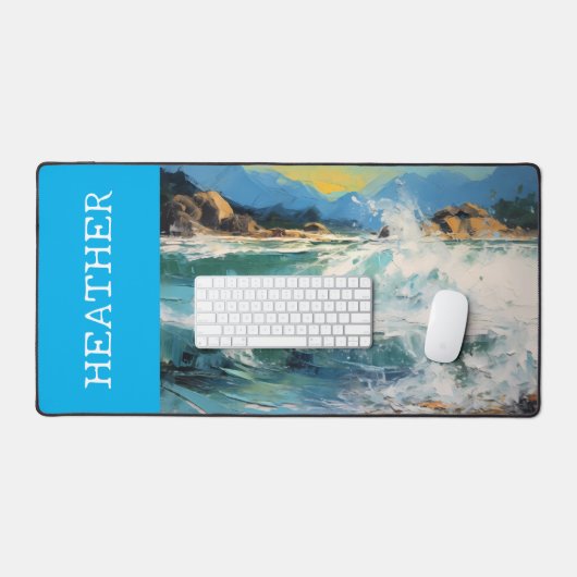 Beach Waves Oceaan Monogram Naam Bureaumat (Keyboard & Muis)