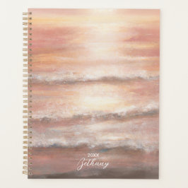 Beach Waves Pink Peach Ocean Sunset Waterverf Planner