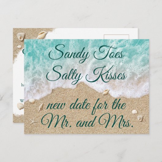 Beach Waves Sandy Toes Salty Kiss Verander de datu Aankondigingskaart (Voorkant / Achterkant)