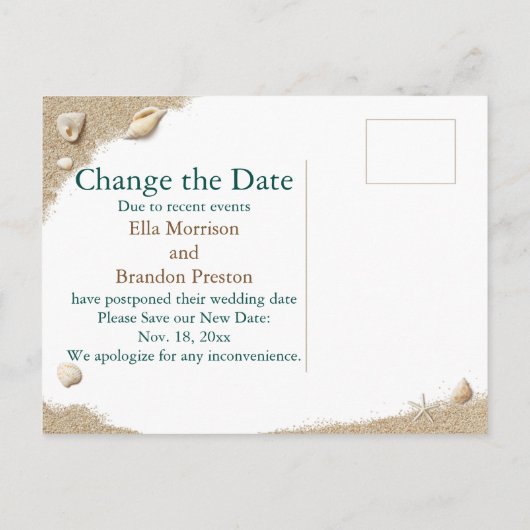Beach Waves Sandy Toes Salty Kiss Verander de datu Aankondigingskaart (Achterkant)